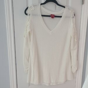Daytrip Cream Lace Shoulder Women's Blouse